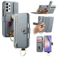 thumbnail image 1 of ELEHOLD Case for Samsung Galaxy A32 4G, RFID Blocking Zipper Leather Wallet Stand Case with Card Slot & Wrist Strap & Ring Holder,Blue, 1 of 10