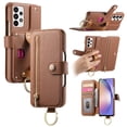 thumbnail image 1 of ELEHOLD Case for Samsung Galaxy A32 4G, RFID Blocking Zipper Leather Wallet Stand Case with Card Slot & Wrist Strap & Ring Holder,Brown, 1 of 10