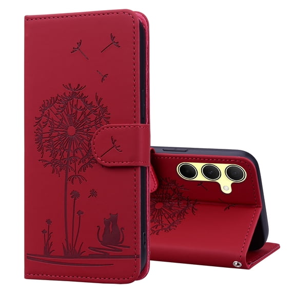 ELEHOLD Case for Samsung Galaxy A35, Premium PU Leather Wallet Flip Case Folio Cover with Card Holder Kickstand,Red