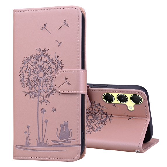 ELEHOLD Case for Samsung Galaxy A35, Premium PU Leather Wallet Flip Case Folio Cover with Card Holder Kickstand,Rosegold