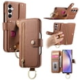 thumbnail image 1 of ELEHOLD Case for Samsung Galaxy A35, RFID Blocking Zipper Leather Wallet Stand Case with Card Slot & Wrist Strap & Ring Holder,Brown, 1 of 10