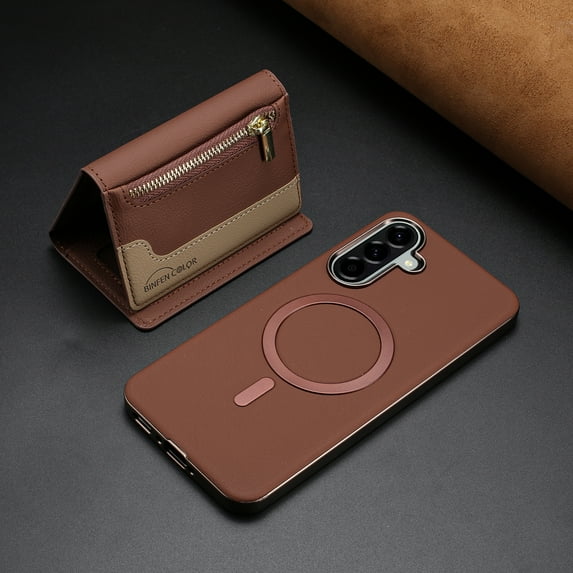 ELEHOLD Case for Samsung Galaxy A36 5G, 2-in-1 Detachable Magnetic Zipper Leather Wallet Case with Card Holder, RFID Blocking Folio Flip Cover,Brown