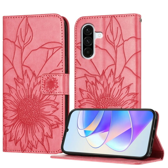 ELEHOLD Case for Samsung Galaxy A36 5G, Sunflower Embossed Leather Wallet Case with Magnetic Closure & Kickstand,Rose