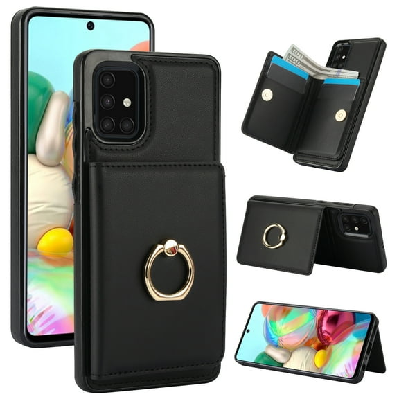ELEHOLD Case for Samsung Galaxy A51 4G,Business PU Leather Stand Case with Card Holder & Ring Holder,Black
