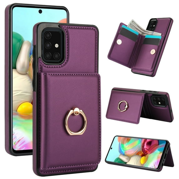 ELEHOLD Case for Samsung Galaxy A51 4G,Business PU Leather Stand Case with Card Holder & Ring Holder,Deeppurple