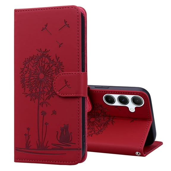 ELEHOLD Case for Samsung Galaxy A52 5G, Premium PU Leather Wallet Flip Case Folio Cover with Card Holder Kickstand,Red