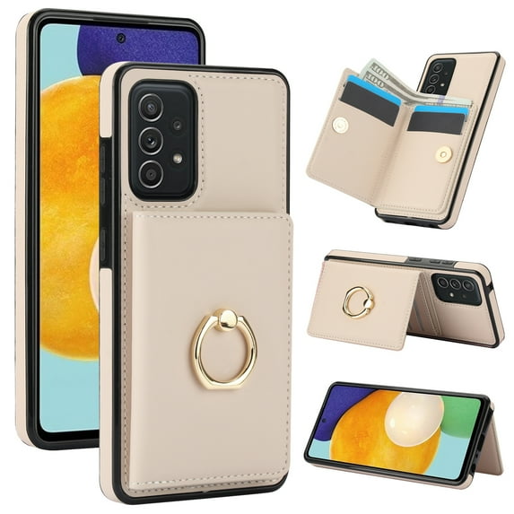 ELEHOLD Case for Samsung Galaxy A52,Business PU Leather Stand Case with Card Holder & Ring Holder,White