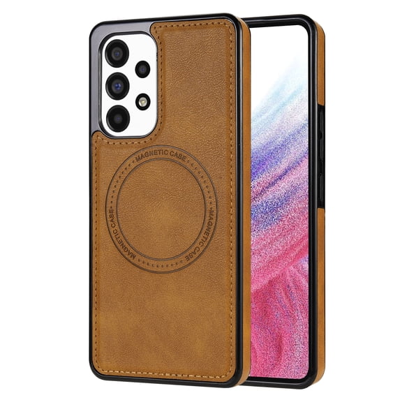 ELEHOLD Case for Samsung Galaxy A52, Shockproof Slim Magnetic Leather Case, Compatible with MagSafe Accessories,Brown