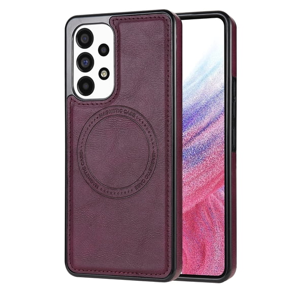 ELEHOLD Case for Samsung Galaxy A52, Shockproof Slim Magnetic Leather Case, Compatible with MagSafe Accessories,Winered