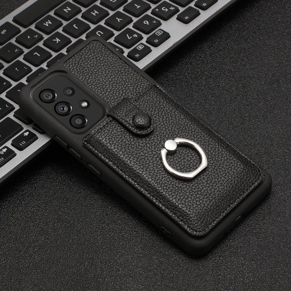 ELEHOLD Case for Samsung Galaxy A53 5G, PU Leather Wallet Case with Card Slot, 360° Rotating Ring Stand Cover,Black
