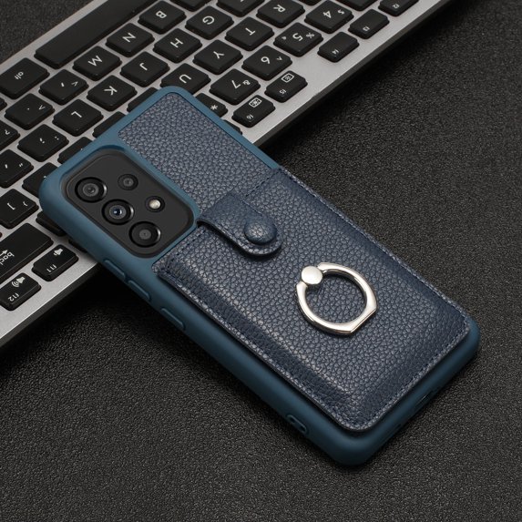 ELEHOLD Case for Samsung Galaxy A53 5G, PU Leather Wallet Case with Card Slot, 360° Rotating Ring Stand Cover,Blue