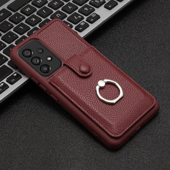 ELEHOLD Case for Samsung Galaxy A53 5G, PU Leather Wallet Case with Card Slot, 360° Rotating Ring Stand Cover,Winered