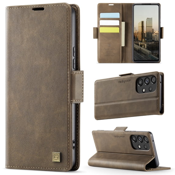 ELEHOLD Case for Samsung Galaxy A53 5G, RFID Blocking Leather Wallet Phone Case with Card Slots & Adjustable Kickstand,Coffee
