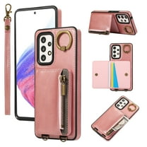 ELEHOLD Case for Samsung Galaxy A53 5G, Zipper Leather Wallet Case with Card Holder Stand,Pink