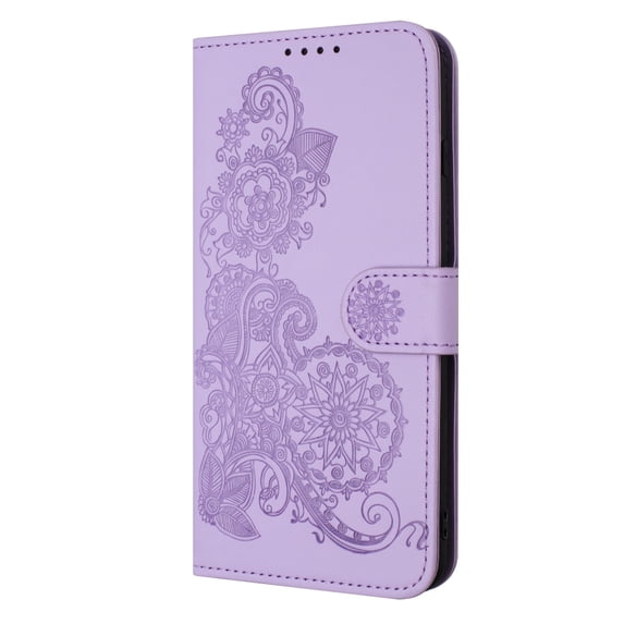 ELEHOLD Case for Samsung Galaxy A54 5G, Luxury Floral PU Leather Wallet Case with Card Holder Stand & Wrist Strap,Purple