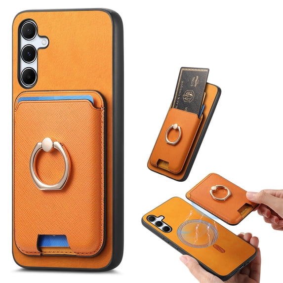 ELEHOLD Case for Samsung Galaxy A55, Slim Magnetic Wallet Case with Ring Stand Credit Card Holder,Yellow