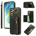 thumbnail image 1 of ELEHOLD Case for Samsung Galaxy S21 FE, Zipper Leather Wallet Case with Card Holder Stand,Black, 1 of 6