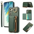 thumbnail image 1 of ELEHOLD Case for Samsung Galaxy S21 FE, Zipper Leather Wallet Case with Card Holder Stand,Green, 1 of 6
