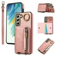 thumbnail image 1 of ELEHOLD Case for Samsung Galaxy S21 FE, Zipper Leather Wallet Case with Card Holder Stand,Pink, 1 of 6