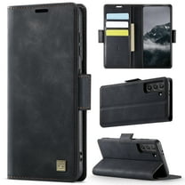 ELEHOLD Case for Samsung Galaxy S21, Luxury PU Leather Wallet RFID Blocking Case,Card Slots & Wireless Charging Compatible,Black