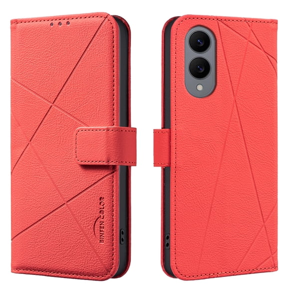 ELEHOLD Case for Samsung Galaxy S21+, RFID Blocking Leather Wallet Case, Flip Cover with Card Slots & Stand,Red