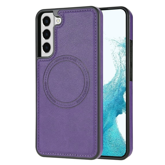 ELEHOLD Case for Samsung Galaxy S21, Shockproof Slim Magnetic Leather Case, Compatible with MagSafe Accessories,Purple