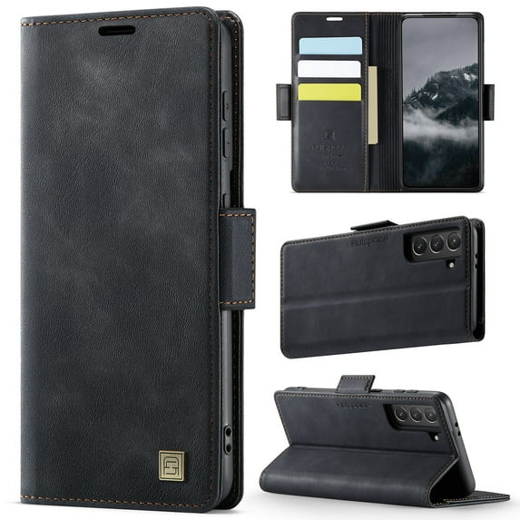 ELEHOLD Case for Samsung Galaxy S21 Ultra, Luxury PU Leather Wallet RFID Blocking Case,Card Slots & Wireless Charging Compatible,Black