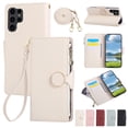 thumbnail image 1 of ELEHOLD Case for Samsung Galaxy S22, Crossbody Wallet Phone Case with Zipper Card Holder, Detachable Strap Folio PU Leather Cover with Stand,Beige, 1 of 9