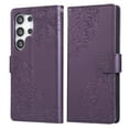 thumbnail image 1 of ELEHOLD Case for Samsung Galaxy S22, Flower Embossed Flip Leather Wallet Phone Case with 3 Card Slots & Wrist Strap,Darkpurple, 1 of 8