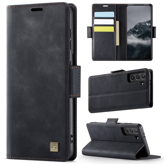 ELEHOLD Case for Samsung Galaxy S22, Luxury PU Leather Wallet RFID Blocking Case,Card Slots & Wireless Charging Compatible,Black