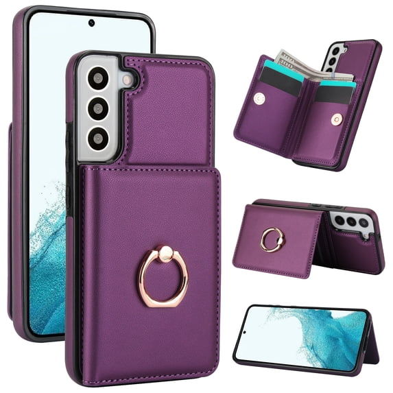 ELEHOLD Case for Samsung Galaxy S22 Plus,Business PU Leather Stand Case with Card Holder & Ring Holder,Deeppurple