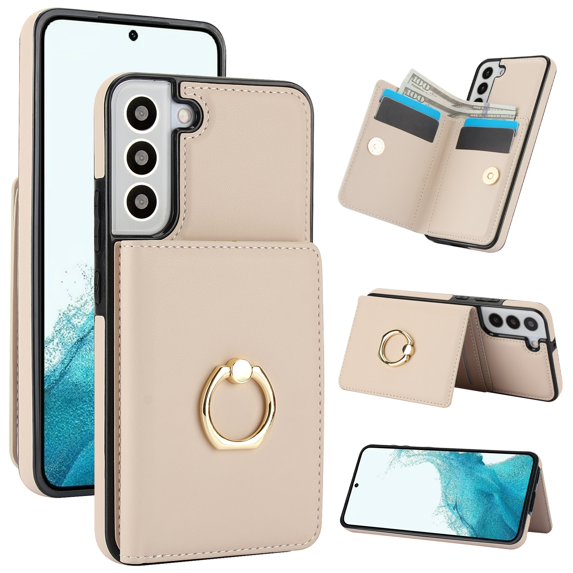 ELEHOLD Case for Samsung Galaxy S22 Plus,Business PU Leather Stand Case with Card Holder & Ring Holder,White