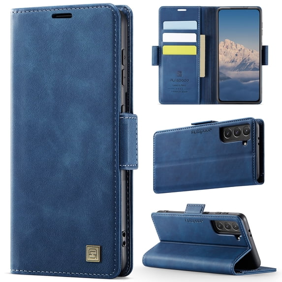 ELEHOLD Case for Samsung Galaxy S22 Plus, Luxury PU Leather Wallet RFID Blocking Case,Card Slots & Wireless Charging Compatible,Blue