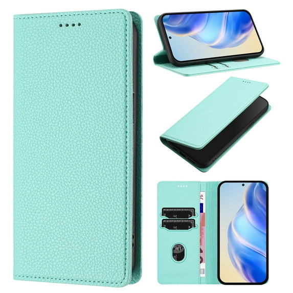 ELEHOLD Case for Samsung Galaxy S22, RFID Wallet Phone Case with Magnetic Closure, TPU + Faux Leather Cover Built-in Stand,Mint