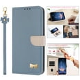 thumbnail image 1 of ELEHOLD Case for Samsung Galaxy S22 Ultra, Fashionable Leather Wallet Case with Card Slots & Kickstand,Detachable Shoulder Strap & Wrist Strap,Blue, 1 of 8