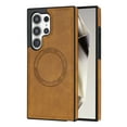 thumbnail image 1 of ELEHOLD Case for Samsung Galaxy S22 Ultra, Shockproof Slim Magnetic Leather Case, Compatible with MagSafe Accessories,Brown, 1 of 5