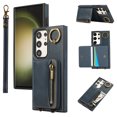 thumbnail image 1 of ELEHOLD Case for Samsung Galaxy S22 Ultra, Zipper Leather Wallet Case with Card Holder Stand,Blue, 1 of 6