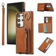 thumbnail image 1 of ELEHOLD Case for Samsung Galaxy S22 Ultra, Zipper Leather Wallet Case with Card Holder Stand,Brown, 1 of 6