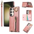 thumbnail image 1 of ELEHOLD Case for Samsung Galaxy S22 Ultra, Zipper Leather Wallet Case with Card Holder Stand,Pink, 1 of 6
