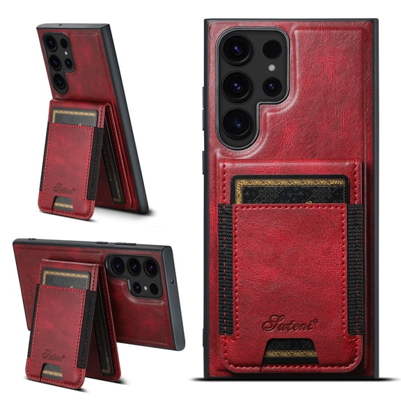 ELEHOLD Case for Samsung Galaxy S23,2 in 1 Detachable Magnetic Leather Wallet Case with Card Holder Kickstand,Red