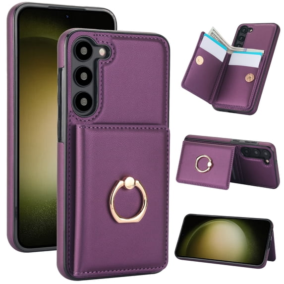 ELEHOLD Case for Samsung Galaxy S23 Plus,Business PU Leather Stand Case with Card Holder & Ring Holder,Deeppurple