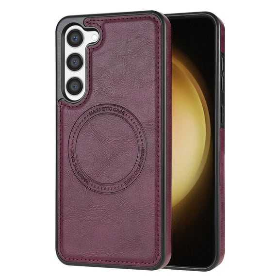ELEHOLD Case for Samsung Galaxy S23 Plus, Shockproof Slim Magnetic Leather Case, Compatible with MagSafe Accessories,Winered