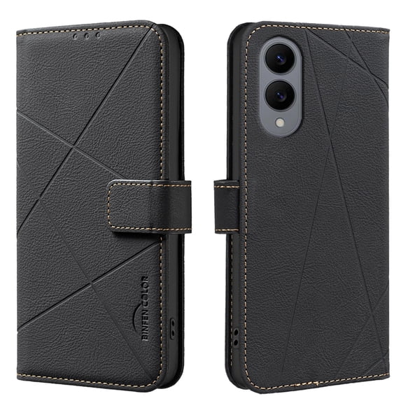 ELEHOLD Case for Samsung Galaxy S23, RFID Blocking Leather Wallet Case, Flip Cover with Card Slots & Stand,Black
