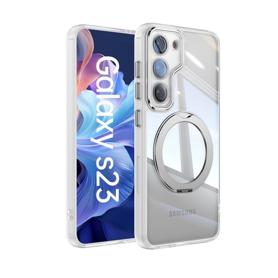 ELEHOLD Case for Samsung Galaxy S23, Shockproof Anti-Scratch Full Camera Protector Case with 360° Ring Holder Stand,White