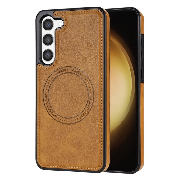 ELEHOLD Case for Samsung Galaxy S23, Shockproof Slim Magnetic Leather Case, Compatible with MagSafe Accessories,Brown