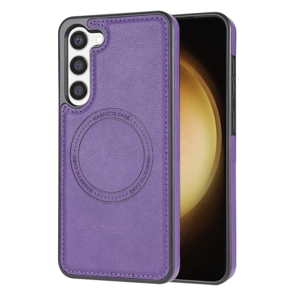 ELEHOLD Case for Samsung Galaxy S23, Shockproof Slim Magnetic Leather Case, Compatible with MagSafe Accessories,Purple