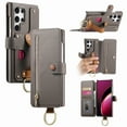 thumbnail image 1 of ELEHOLD Case for Samsung Galaxy S23 Ultra, RFID Blocking Zipper Leather Wallet Stand Case with Card Slot & Wrist Strap & Ring Holder,Gray, 1 of 10