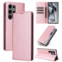 ELEHOLD Case for Samsung Galaxy S24 FE, RFID Blocking Wallet Phone Case, Shockproof Leather Cover with Kickstand, Magnetic Closure,Rosegold