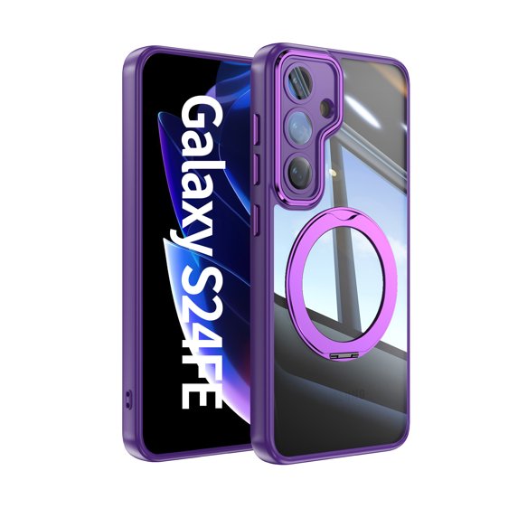 ELEHOLD Case for Samsung Galaxy S24 FE, Shockproof Anti-Scratch Full Camera Protector Case with 360° Ring Holder Stand,Darkpurple