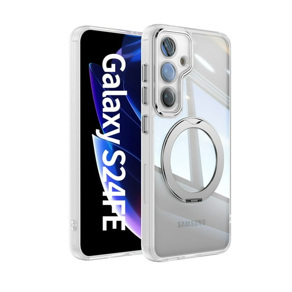 ELEHOLD Case for Samsung Galaxy S24 FE, Shockproof Anti-Scratch Full Camera Protector Case with 360° Ring Holder Stand,White